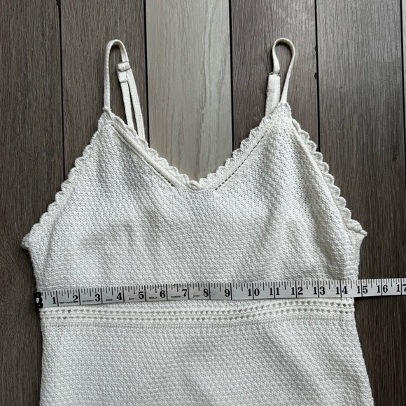 Freshman 1996 Crochet Knit Dress Off White Lined Adjustable Strap | Size: Medium - Picture 2 of 5